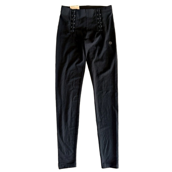 NWT Aeropostale Double Lace Front High Waisted Leggings in Black - Picture 2 of 4